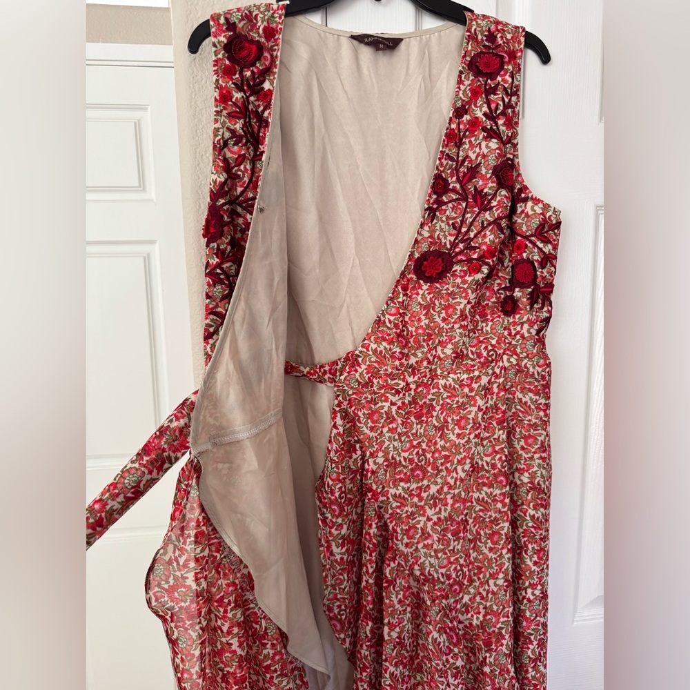 Anthropologie Ranna Gill Alexandra Floral Appliqué Beaded Wrap Maxi Dress in M - Picture 8 of 13